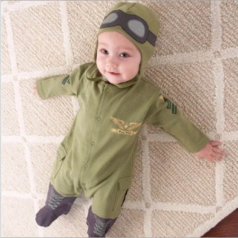 Army Green Baby Rompers: Pilot Airman Costumes & Comfortable Cotton