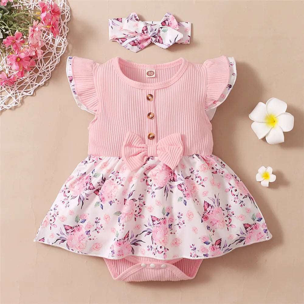 Baby Girl Floral Romper Dress with Headband - For all baby