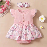 Baby Girl Floral Romper Dress with Headband - For all baby