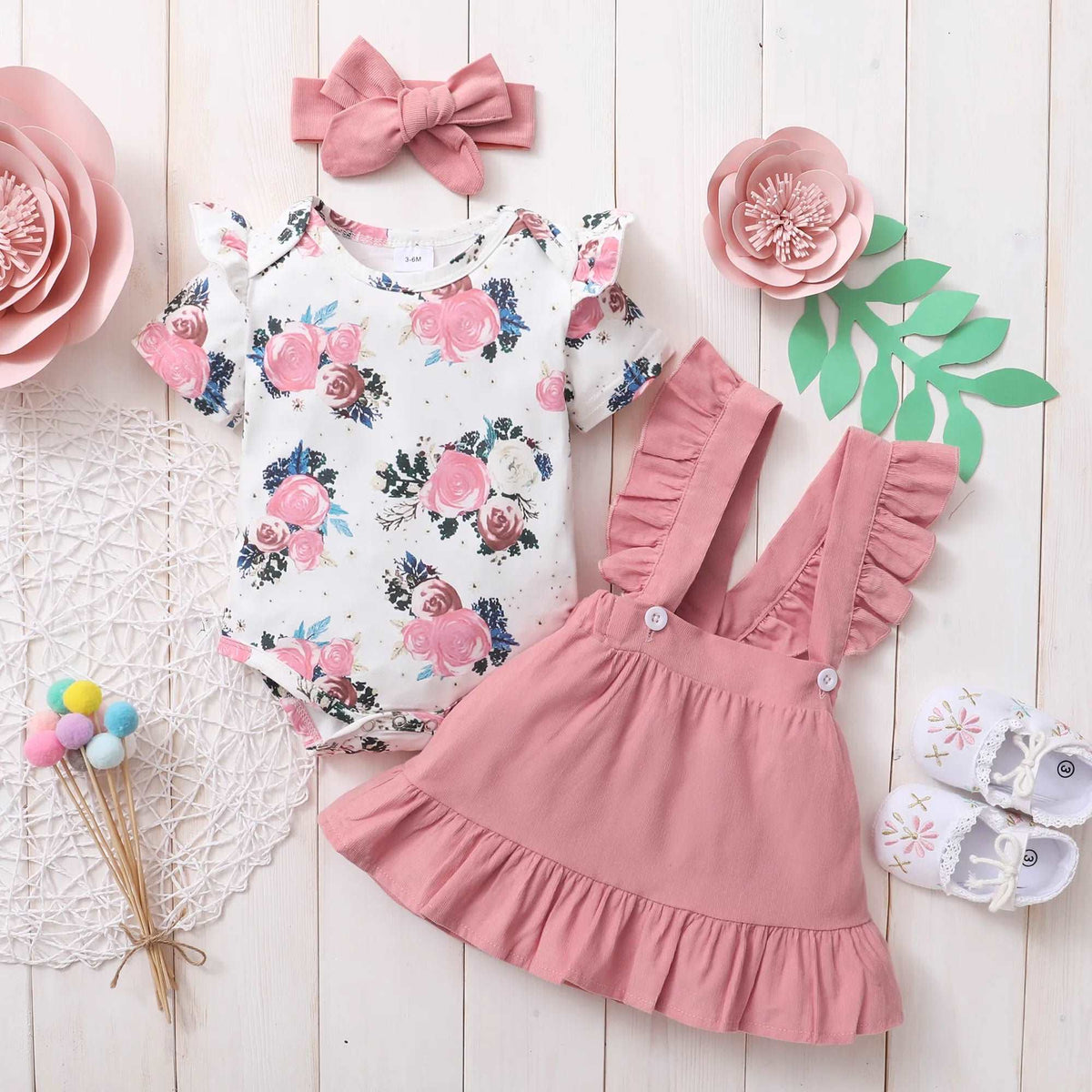 Newborn Baby Girl Dress Set Floral Bodysuit - For all baby