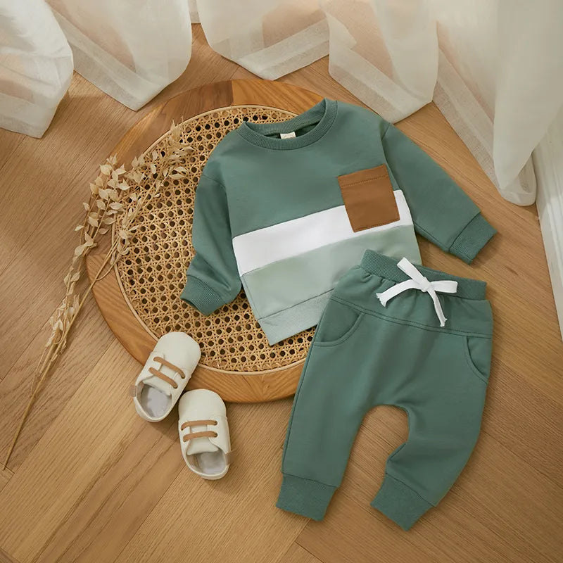 Winter Baby Tracksuit For Toddler Boys: Contrast Color & Cozy Design