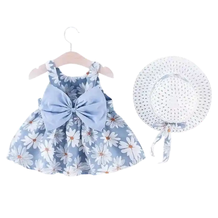 Daisy Floral Sleeveless Dress and Hat Set